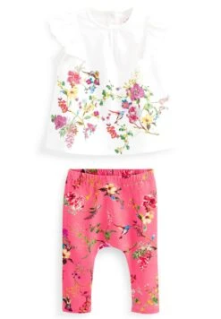 Next And Set 2 Piece - Legging - Coral White Floral -Next 1f7199173ccf46769d9e0580892e673e