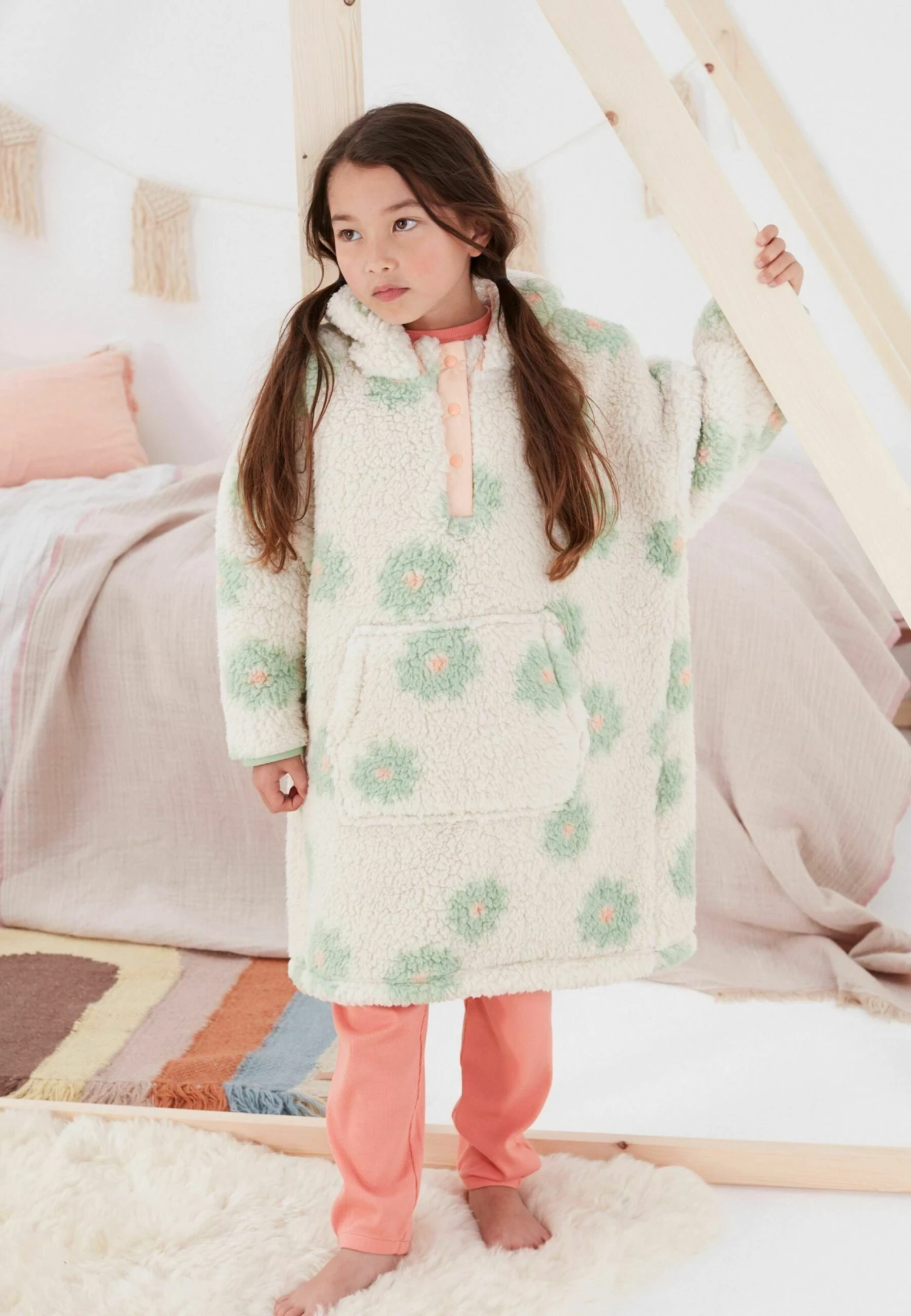 Next Poncho - Nachtjapon - Cream Green Floral 1 Next Poncho - Nachtjapon - Cream Green Floral
