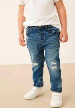 Next Distressed Standard - Straight Leg Jeans - Mid Blue Denim