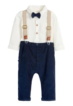 Next Smart 4 Piece Shirt Body, Bow Tie, Trousers And Braces Set - Riem - Navy/White