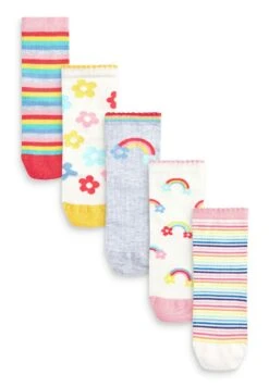 Next 5 Pack Rich Rainbow Floral Ankle Standard - Sokken - White/Pink/Grey