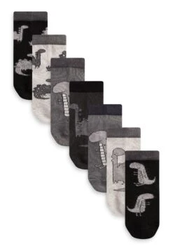Next 7 Pack Rich Stripe Younger - Sokken - Black Grey Dinosaur