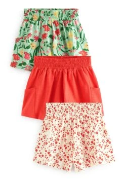 Next Soft Slub3 Pack Standard - Shorts - Red Ecru White Mint Green Floral