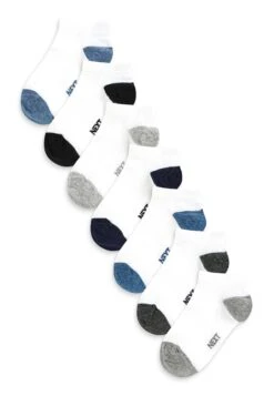 Next 7 Pack Rich Trainer - Sokken - White Blue Grey Heel And Toe